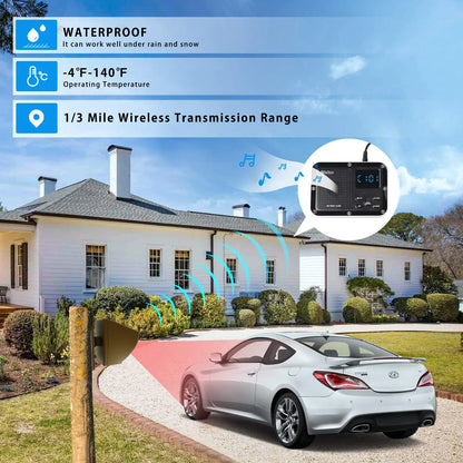 Wuloo 1800ft Range Solar Powered Driveway Alarm Wireless Motion Infrared Sensor Outdoor Security System 1 Receiver 2 Sensors Set