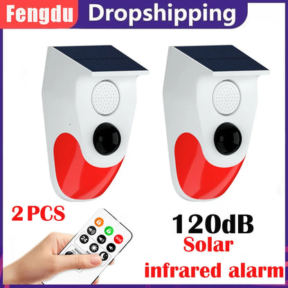 2PCS Outdoor Waterproof Wireless 120dB Charging Security Sound Alarm Detector PIR Motion Sensor For Home Burglar alarm system